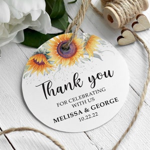 Watercolor Sunflower Wedding Favor Tag, Floral Thank You Label, Custom Welcome Gift Tag, Bridal / Baby Shower, Anniversary or Birthday Party