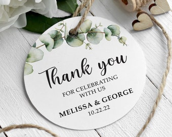 Eucalyptus Wedding Favor Tag, Watercolor Leaves Thank You Tag, Botanical Welcome Gift Label, Circle / Round Grrenery Laurel Favor Tag.