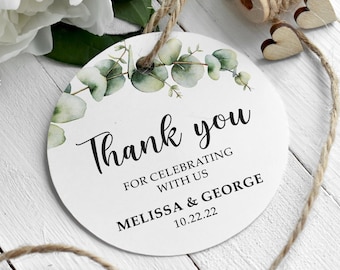 Eucalyptus Wedding Favor Tag, Watercolor Leaves Thank You Tag, Botanical Welcome Gift Label, Circle / Round Grrenery Laurel Favor Tag.