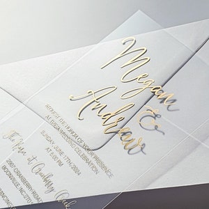 Faire-part de mariage en acrylique transparent avec feuille d'or. Invitation de luxe avec feuille d'or rose, d'argent ou holographique image 5