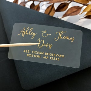 Étiquette d'adresse feuille d'or, Sticker transparent personnalisé, Timbre postal de faire-part de mariage, Adressage des enveloppes, Or rose, Argent