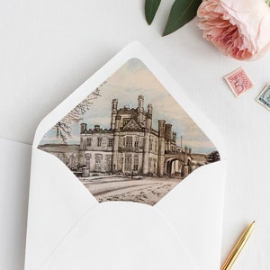 Forro de sobre personalizado para el lugar de la boda. Sobre de invitación romántico con foto del lugar de la boda o paisaje. Forro de sobre personalizado.