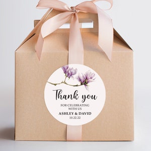 Personalized Magnolia Wedding Favor Sticker, Watercolor Floral Thank You Label, Custom Bridal Shower Favor, Gift Label with Magnolia. image 1