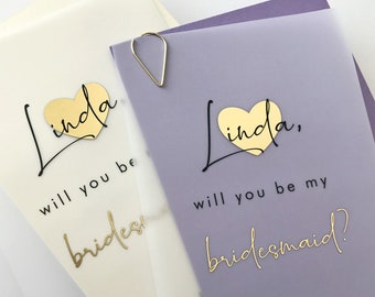 Personalized “Will You Be My Bridesmaid” Proposal – Gold Foil Vellum Heart Card & Color Backing