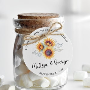 Etichetta per bomboniere a forma di girasole, etichetta floreale personalizzata per ringraziamenti, regalo di benvenuto rustico, per addio al nubilato/baby shower, anniversario/festa di compleanno.