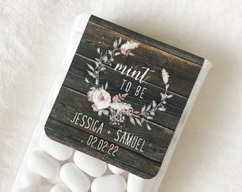 Vintage Mint to Be Wedding Favor Sticker, Rustic Floral Candy Label with Wooden Background, Bridal Shower Favor Sticker. MINTS NOT INCLUDED!