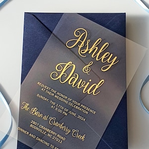 Invitación de boda con lámina de oro. Invitación de acrílico transparente de lujo con lámina de oro rosa o plata