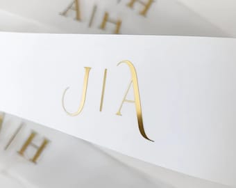 Initials Belly Bands for Wedding Invitations • Personalized Vellum Invite Wraps • Gold, Rose Gold & Silver Foil