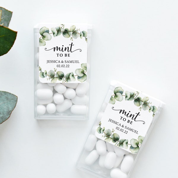 Mint to Be Eucalyptus Personalized Wedding Favor Sticker, Custom Candy Label with Green Watercolor Greenery. MINTS NOT INCLUDED!