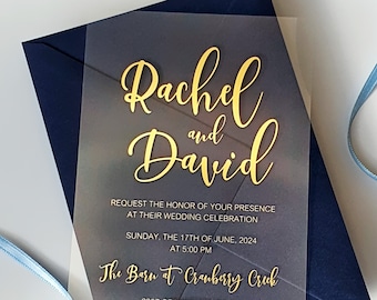 Gold Foil Clear Acrylic Wedding Invitation • Luxury Transparent Invite • Rose Gold • Silver