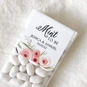 Autocollant de faveur de mariage rose menthe, étiquette de bonbon florale, autocollant de mariée / baby shower avec fleurs. MENTHE MENTHE NON INCLUS !