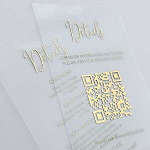 Cartão de detalhes de casamento personalizado com folha de ouro, inserção de informações para convidados, acomodações, recepção, cerimônia, instruções, traje, presentes