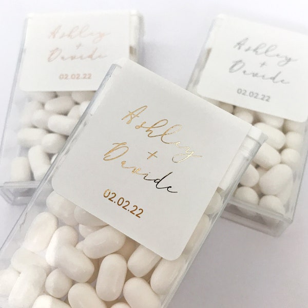 Shiny Gold Foil Mint to Be Wedding Favor Sticker. Custom Candy Gift Label. Bridal Shower Gift - Silver / Rose Gold Text. MINTS NOT INCLUDED!