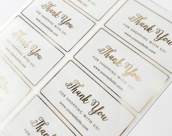 Gold Foil Thank You for Shopping Stickers – Clear Vinyl Labels for Small Shops, Orders & Packaging