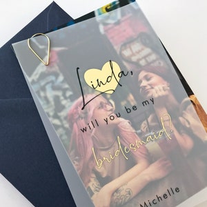 Goldfolie Herz werden Sie meine Brautjungfer Vorschlag sein Personalisierte Karte mit Fotorückseite & Unterschrift, Pergament Brautjungfer einladen, Blumenmädchen ..