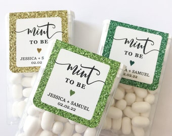 Green Glitter Print Mint to Be Wedding Favor Sticker, Gold Glitter Effect Mint to Be Candy Label, Bridal / Baby Shower. MINTS NOT INCLUDED!