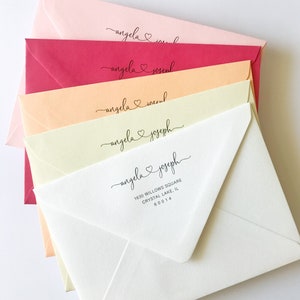 Complemento de impresión de dirección de invitado y devolución de sobre. Direccionamiento de sobre personalizado. Papelería de invitación de boda personalizada.