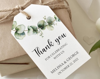 Eucalyptus Wedding Favor Tag, Watercolor Greenery Thank You Tag, Botanical Green Leaf Gift Label, Bridal Shower Personalized Party Tag.