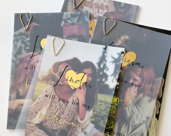 Personalized “Will You Be My Bridesmaid” Proposal - Gold Foil Vellum Card with Heart & Photo
