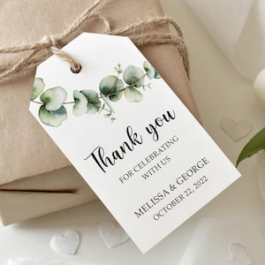 Eucalyptus Wedding Favor Tag, Watercolor Greenery Thank You Tag, Botanical Green Leaf Gift Label, Bridal Shower Personalized Party Tag.