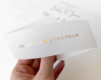 Belly Bands for Wedding Invitations • Translucent Vellum Invite Wraps • Gold, Rose Gold, Silver Foil