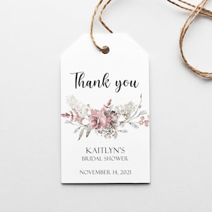 Etichetta floreale per addio al nubilato personalizzata, etichetta con fiori acquerellati color bordeaux, etichetta di ringraziamento personalizzata, etichetta per sacchetto regalo per feste.