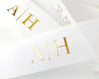 Custom Initials Vellum Belly Bands • Gold, Rose Gold & Silver Foil Wedding Invitation Wraps
