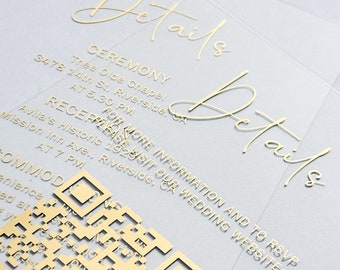Gold Foiled Custom Wedding Details Card, Guest Information Insert, Accommodations, Reception, Ceremony, Directions, Attire, Gifts
