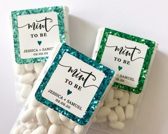 Teal Glitter Effect Mint to Be Wedding Favor Sticker, Engagement Party, Bridal or Baby Shower Candy Label, Communion. MINTS NOT INCLUDED!