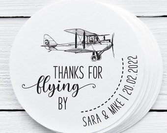 Thanks for Flying by Wedding Favor Sticker, Airplane Thank You Label, Custom Thank You Wedding Sticker, Wedding Gift Retro Airplane Label.