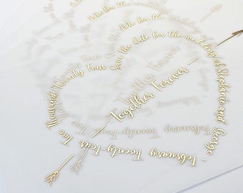 Gold Foil Vellum Save the Date • Together Forever • Heart Typography Wedding Invitation