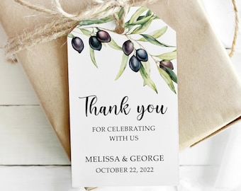 Olives Wedding Favor Tag, Personalized Floral Gift Label, Custom Olives Welcome Favor Tags, Thank You Gift Tag, Bridal Shower Favor.