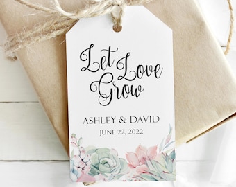 Let Love Grow Custom Wedding Favor Tag, Watercolor Succulent Label, Floral Gift Label, Bridal Shower, Personalized Wedding Tag..