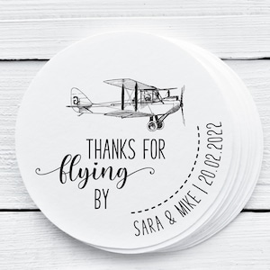 Adesivo per bomboniera "Grazie per aver volato", etichetta di ringraziamento a forma di aeroplano, adesivo personalizzato per matrimonio, etichetta retrò per regalo di nozze.