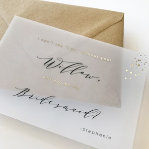 Cartão de velino folheado a ouro para madrinhas, pedido de casamento personalizado "Você será minha madrinha de casamento", madrinha de casamento, florista ou qualquer outra função.