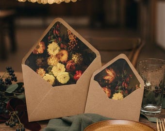 Mood Wedding Floral Art Envelope Liners with Envelopes • Dark Baroque Fine Art Envelopes