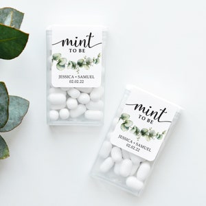 Personalisierter Eukalyptus Mint to Be Gastgeschenk Aufkleber, Benutzerdefiniertes Süßigkeitsetikett mit Grün Aquarell Greenery. MATERIALIEN NICHT ENTHALTEN Bild 2