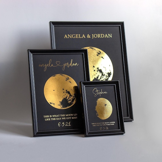 Personalized Moon Phase by Date Gift, Gold Foil Print, This is How the Moon Looked Like on the Day we Met / Got Married / Engaged