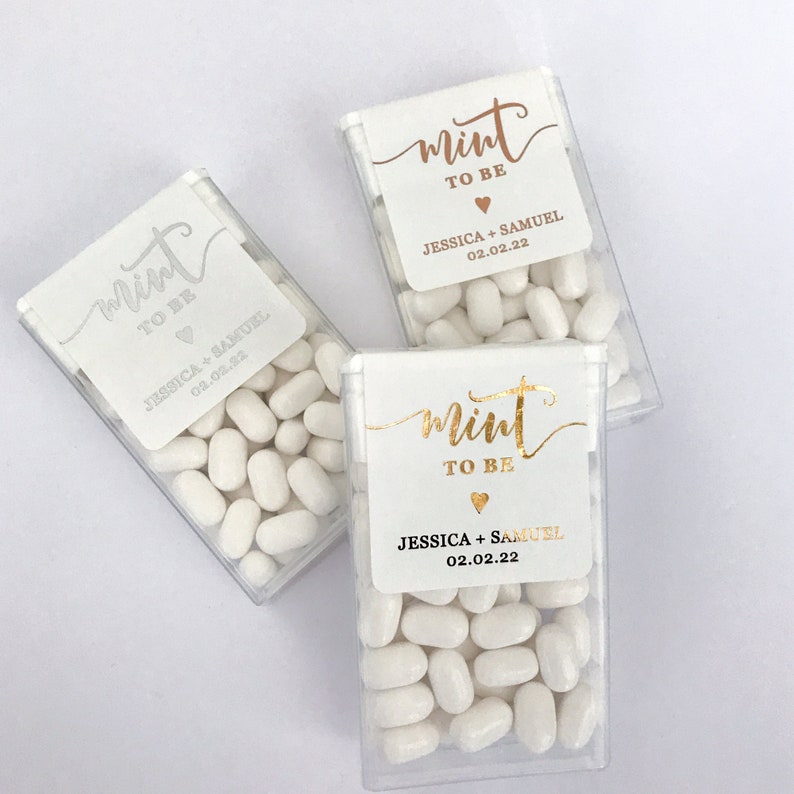 Goldfolie personalisierte Minze zu Hochzeit Aufkleber, benutzerdefinierte Candy Label. Bridal Shower Geschenk mit Silber / Rosegold. MATERIALIEN NICHT ENTHALTEN Bild 5