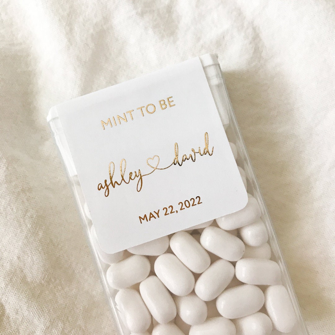 Gold Foil Mint to Be, Wedding Candy Box Sticker. Custom Favor Label
