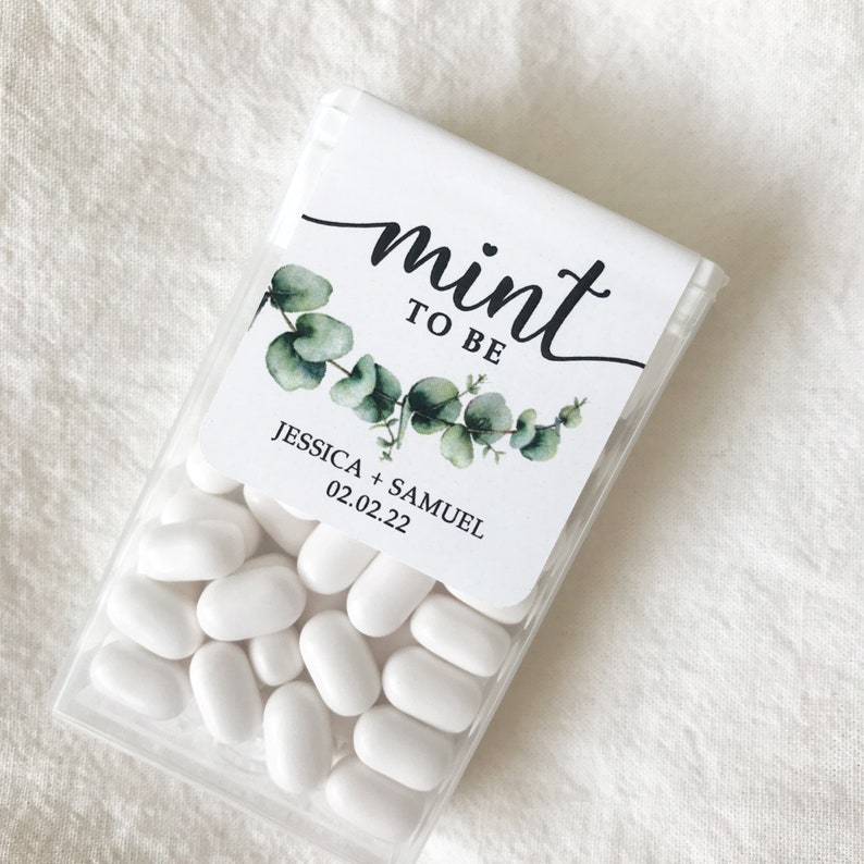 Eucalyptus Personalized Mint to Be Wedding Favor Sticker, Custom Candy Label with Green Watercolor Greenery. MINTS NOT INCLUDED image 3