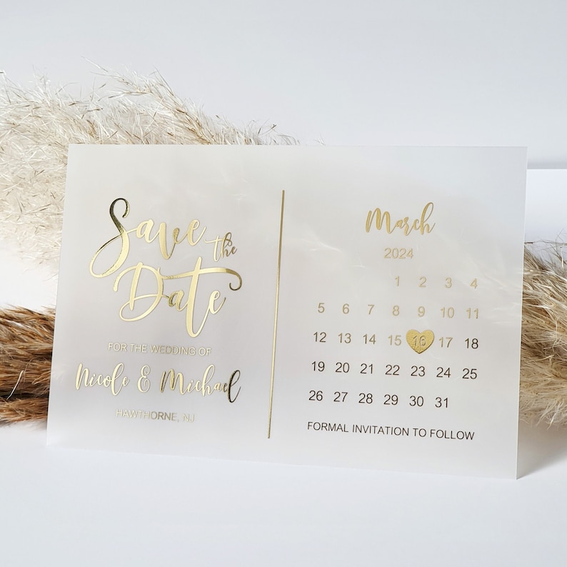 Gold Foil Vellum Calendar Save the Date Card • Semi-Transparent Wedding Invite • Rose Gold • Silver image 5