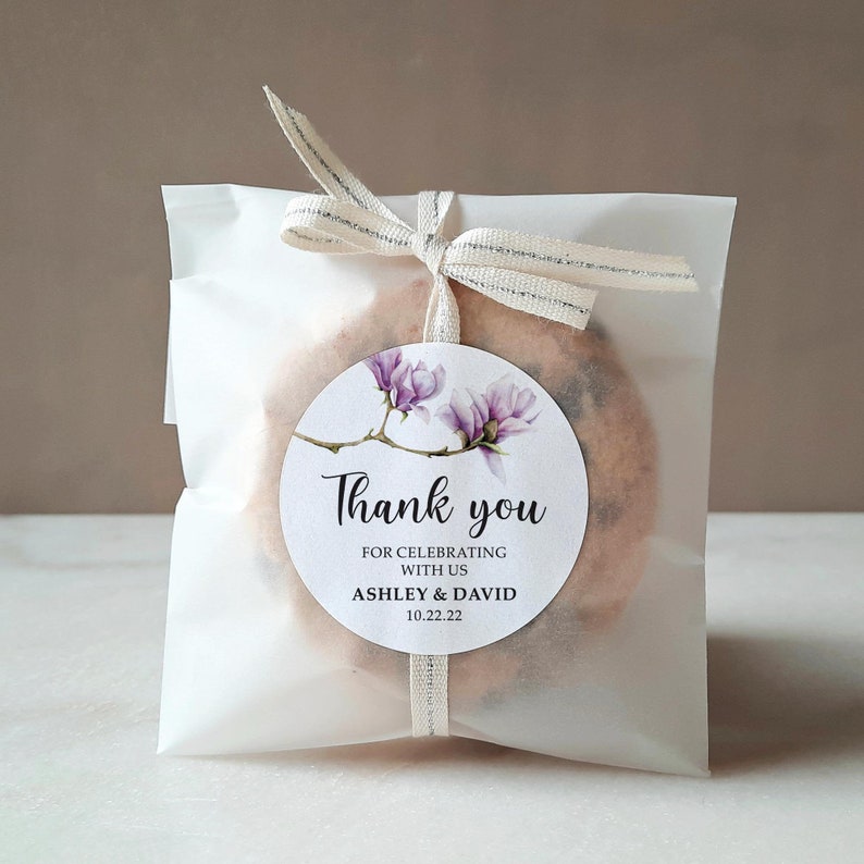 Personalized Magnolia Wedding Favor Sticker, Watercolor Floral Thank You Label, Custom Bridal Shower Favor, Gift Label with Magnolia. image 2