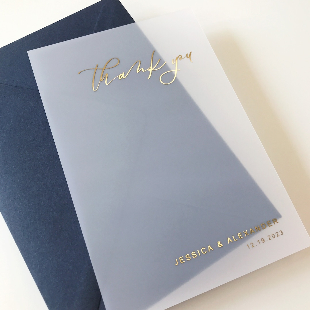 Gold Foil Vellum Wedding Thank You Card. Semi Transparent Etsy