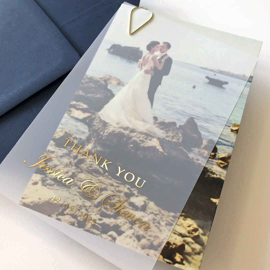 Thank You Card With Gold Foil Print on Vellum. Semi Transparent