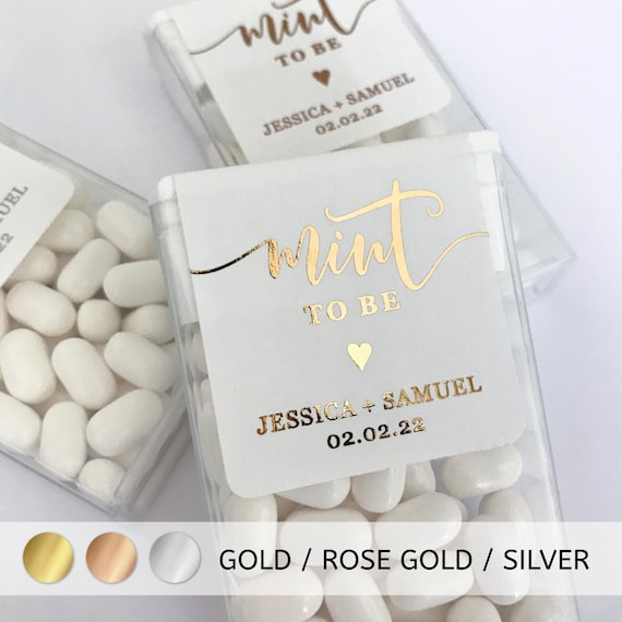 Mint to Be Wedding Favor Stickers • Gold Foil Personalized Labels • MINTS NOT INCLUDED!