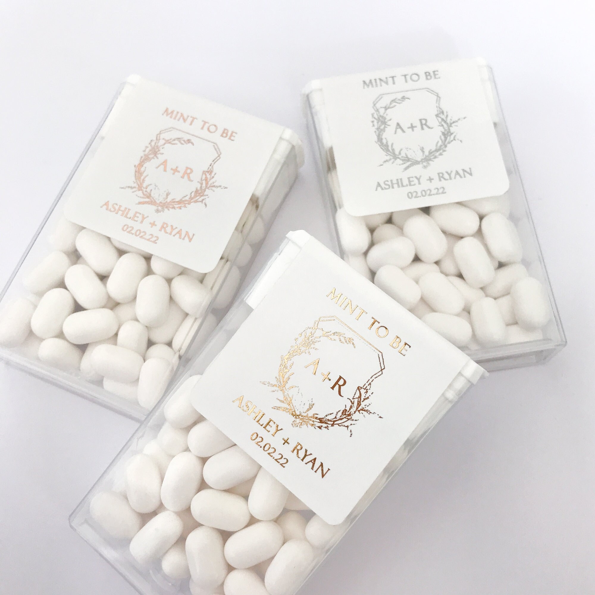 Gold Foiled Coat of Arms Mint to Be Wedding Favor Sticker. Custom Candy Label. Shower Gift with Silver / Rose Gold Text. MINTS NOT INCLUDED!