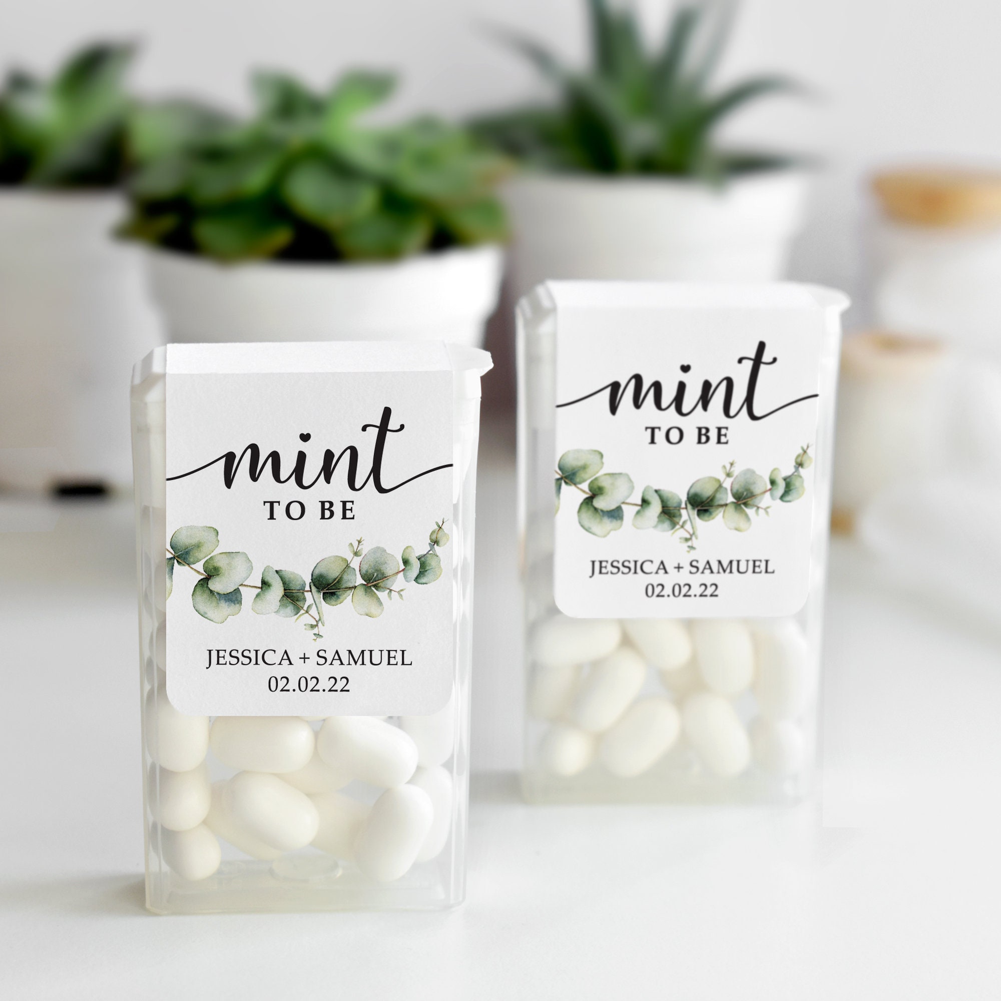 Autocollants personnalisés eucalyptus pour bonbons de mariage