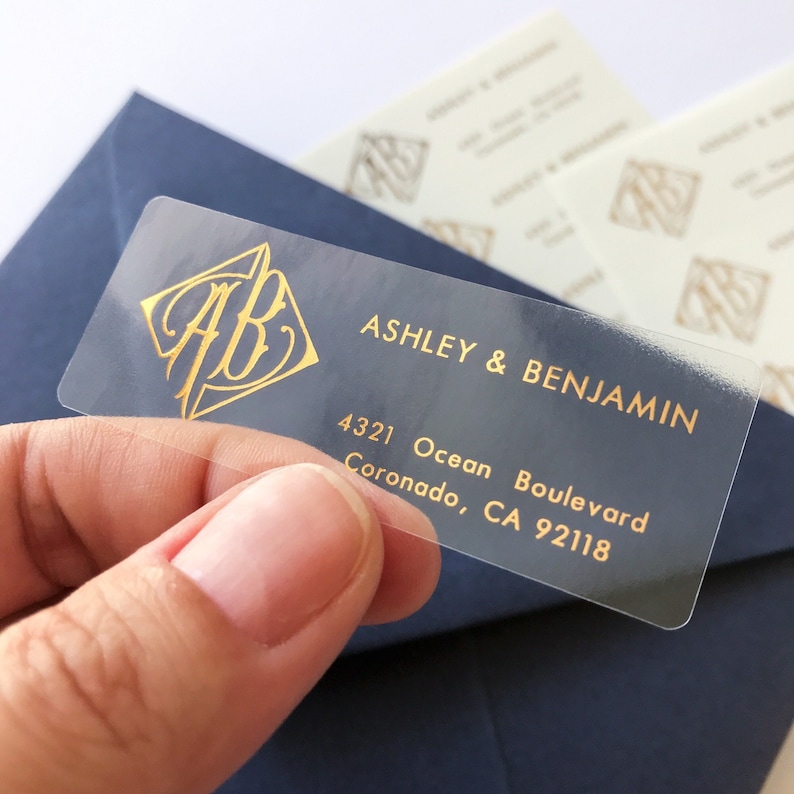 Personalized Foil Initial Stickers | Art Nouveau & Deco Clear Address ...