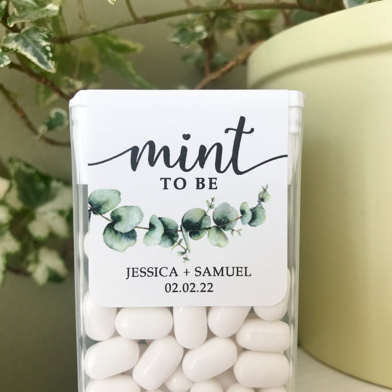 Eucalyptus Personalized Mint to Be Wedding Favor Sticker, Custom Candy Label with Green Watercolor Greenery. MINTS NOT INCLUDED image 5